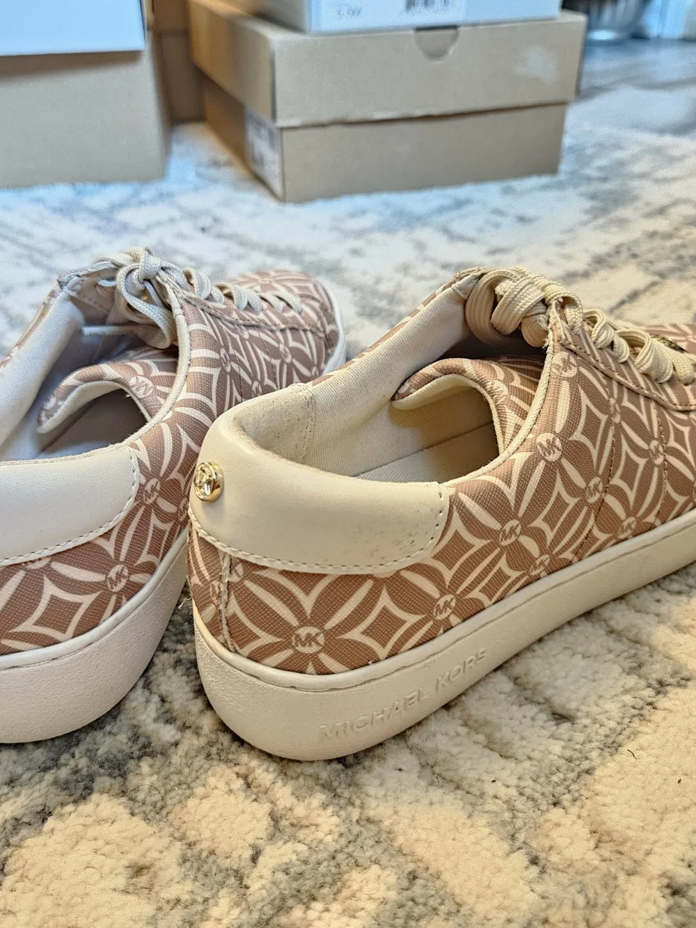 Michael Kors Women's Pink Beige Logo Sneakers